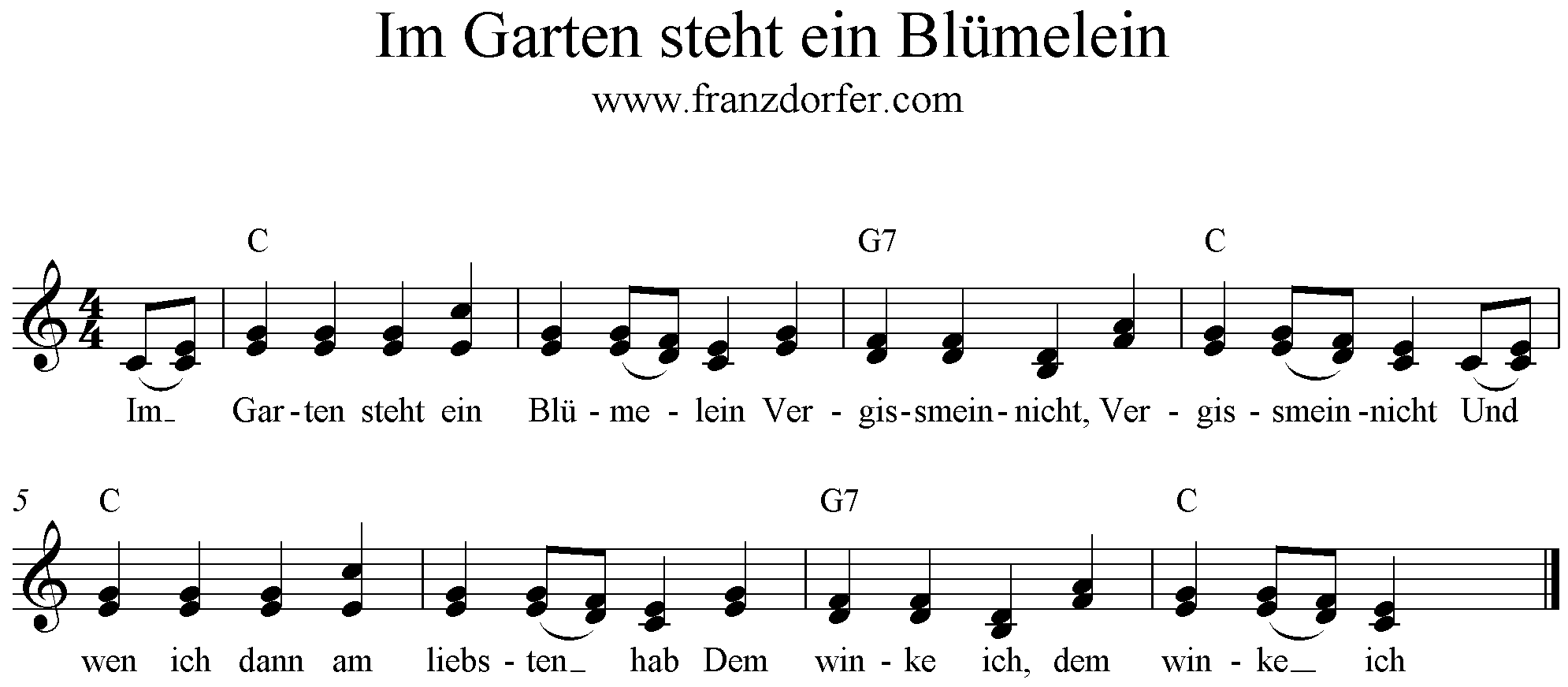 Noten Im Garten steht ein Blümelein